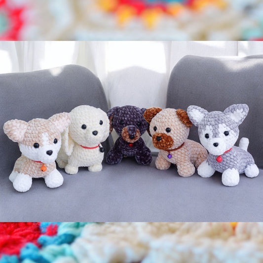 5in1 - Dog Puppy Husky Corgi Pug White Spaniel Cocker Dachshund - Plus Instant Download Crochet Pattern