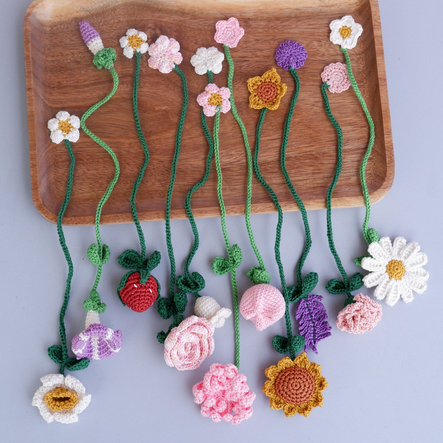 10in1 Colorful Flower Bookmarks Crochet Patterns - Instant Download